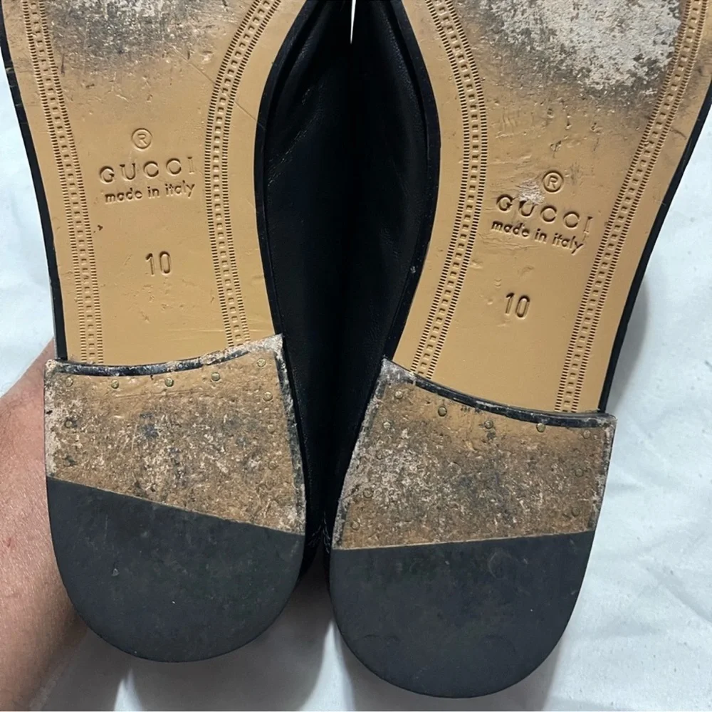 Gucci Black Leather Loafers with Gold Horse-Bit Detailing Sz 10 - Picture 9 of 12
